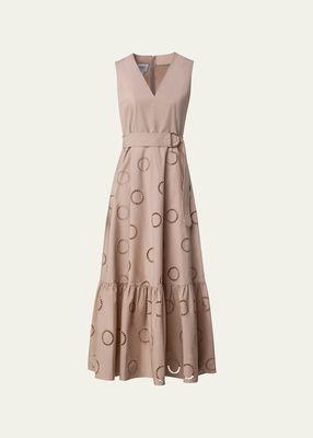 Circle Eyelet-Embroidered Tiered Midi Dress