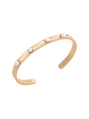 Circle White Round Faux Pearl & Stainless Steel Bangle - Gold - Gold