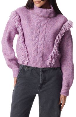 Circus NY Cable Stitch Fringe Turtleneck Sweater in Raspberry Radiance