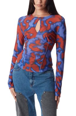 Circus NY Devyn Abstract Print Long Sleeve Top in Baja Blue - Twisted Tie Dye