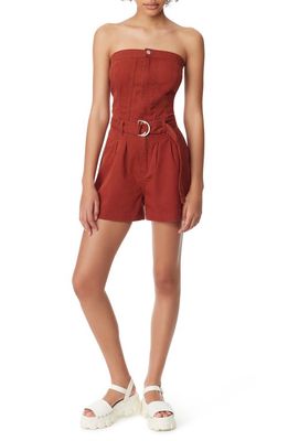 Circus NY Strapless Belted Twill Romper in Brandy Brown