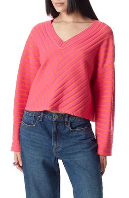 Circus NY Stripe V-Neck Crop Sweater in Fuchsia Purple