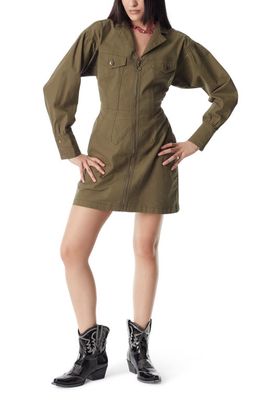 Circus NY Zip Front Long Sleeve Utility Minidress in Burnt Olive