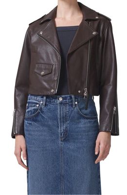 Citizens of Humanity Aria Crop Leather Jacket in Bitter Chocolate