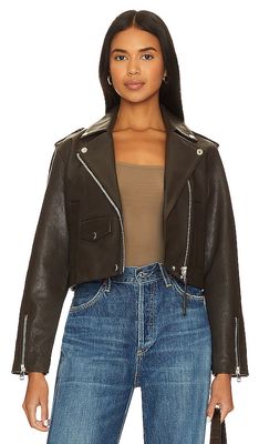 Citizens of Humanity Aria Leather Biker Jacket in Chocolate
