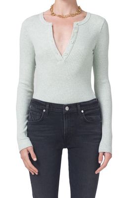 Citizens of Humanity Celeste Back Cutout Long Sleeve Henley Top in Lichen Heather
