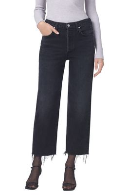 Citizens of Humanity Florence High Waist Raw Hem Ankle Wide Straight Leg Jeans in Stormy Dk Bla