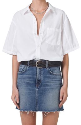 Citizens of Humanity Kayla Short Sleeve Button-Up Top in Optic White