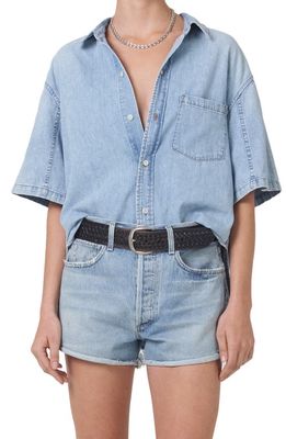 Citizens of Humanity Kayla Short Sleeve Button-Up Top in Wind Chime
