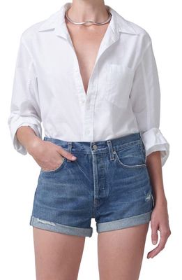 Citizens of Humanity Kayla Shrunken Poplin Button-Up Shirt in Optic White