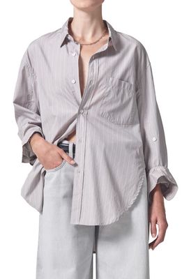 Citizens of Humanity Kayla Stripe Oversize Poplin Button-Up Shirt in Tailor Grey Stripe