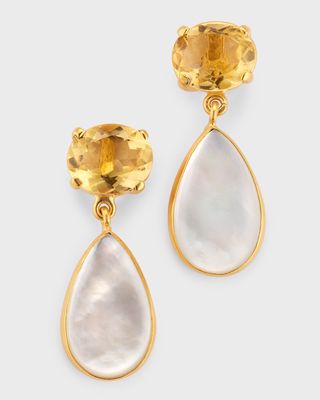 Citrine and Pearl Double Drop Earrings