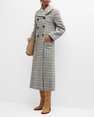 City Check Long Wool Coat