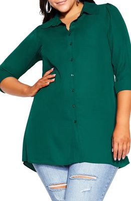 City Chic A-Line Button-Up Shirt in Sea Green