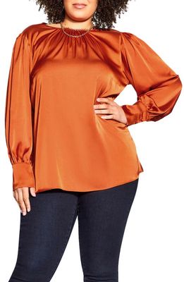 City Chic Aaliyah Long Sleeve Satin Blouse in Copper