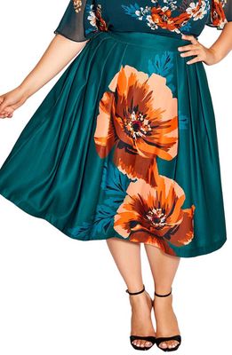 City Chic Abigail Floral Midi Skirt in Emerald Power Poppy