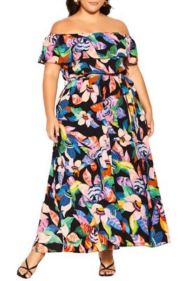 City Chic Aleena Off the Shoulder Maxi Dress in Revival Floral