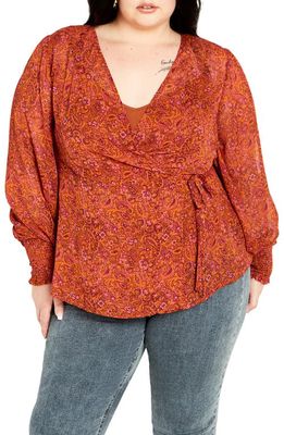 City Chic Alexis Paisley Long Sleeve Wrap Top in Retro Paisley