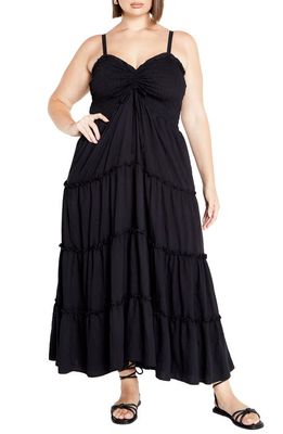 City Chic Alisa Smocked Sleeveless Maxi Dress in Black 