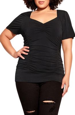 City Chic All Ruched Sweetheart Neck Top in Black