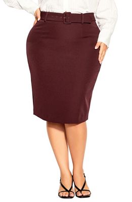 City Chic Amelia Belted Pencil Skirt in Garnet