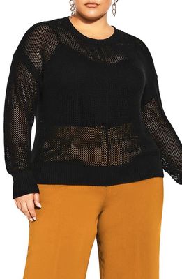 City Chic Amelia Mesh Crewneck Sweater in Black