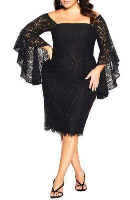 City Chic Amour Lace Cold Shoulder Dress in Black