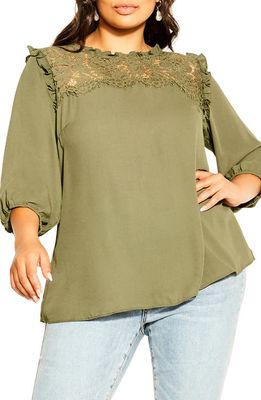 City Chic Angel Lace Yoke Top in Sage