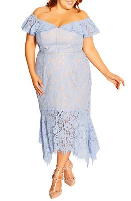 City Chic Angel Off the Shoulder Lace Dress in Powder Blue
