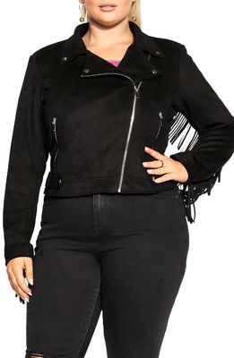 City Chic Angela Faux Suede Moto Jacket in Black