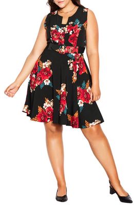 City Chic Angelica Floral Print Dress in Black Poppy Play