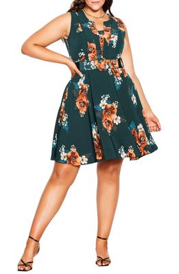 City Chic Angelica Floral Print Dress in Emerald Poppy Play