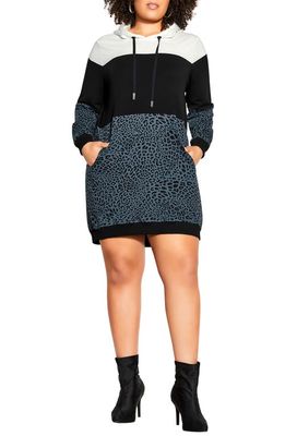 City Chic Animal Hoodie Dress in Charcoal Splice
