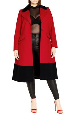 City Chic Arabella Longline Colorblock Coat in Sexy Red/Black