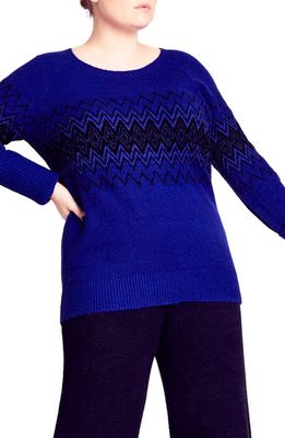 City Chic Aria Zigzag Stripe Sweater in Sapphire/Black