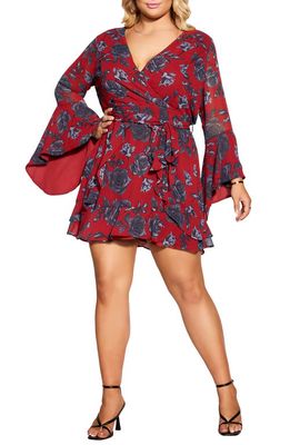 City Chic Ariarne Floral Long Sleeve Dress in Red Rose
