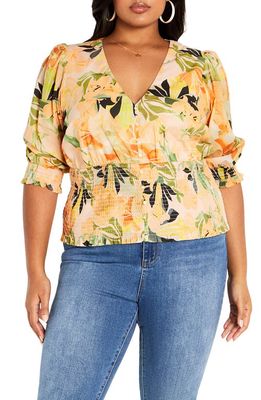 City Chic Ariella Floral Smocked Cotton Top in Miami