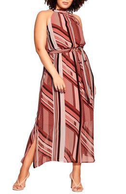 City Chic Artisan Stripe Halter Maxi Dress in Rose Artisan Scarf