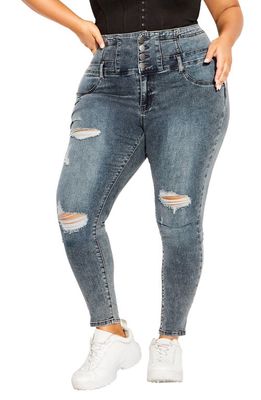 City Chic Asha Ripped Skinny Jeans in Blue Grey