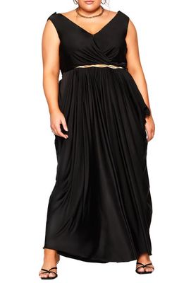 City Chic Athena Belted Gown in Black