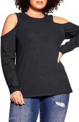 City Chic Aurora Cold Shoulder Long Sleeve Top in Navy