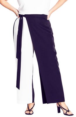 City Chic Ava Colorblock Wide Leg Trousers in Black/Ivory