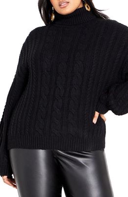 City Chic Avah Cable Stitch Turtleneck Sweater in Black