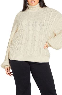 City Chic Avah Cable Stitch Turtleneck Sweater in Creme