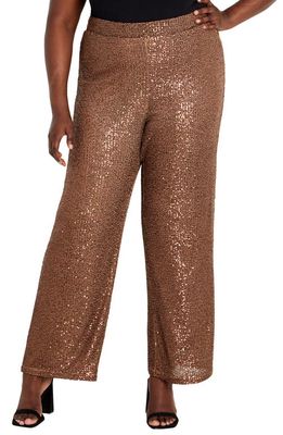 City Chic Avery High Waist Wide Leg Sequin Pants in Bronze