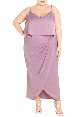 City Chic Baby Frill Ruched Midi Dress in Lilac