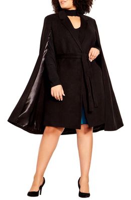 City Chic Belted Cape Coat in Black