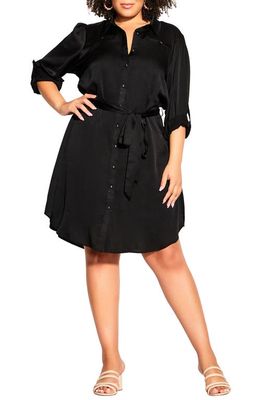 City Chic Belted Shirtdress in Black