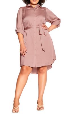 City Chic Belted Shirtdress in Rose