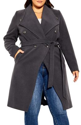 City Chic Belted Trench Coat in Charcoal